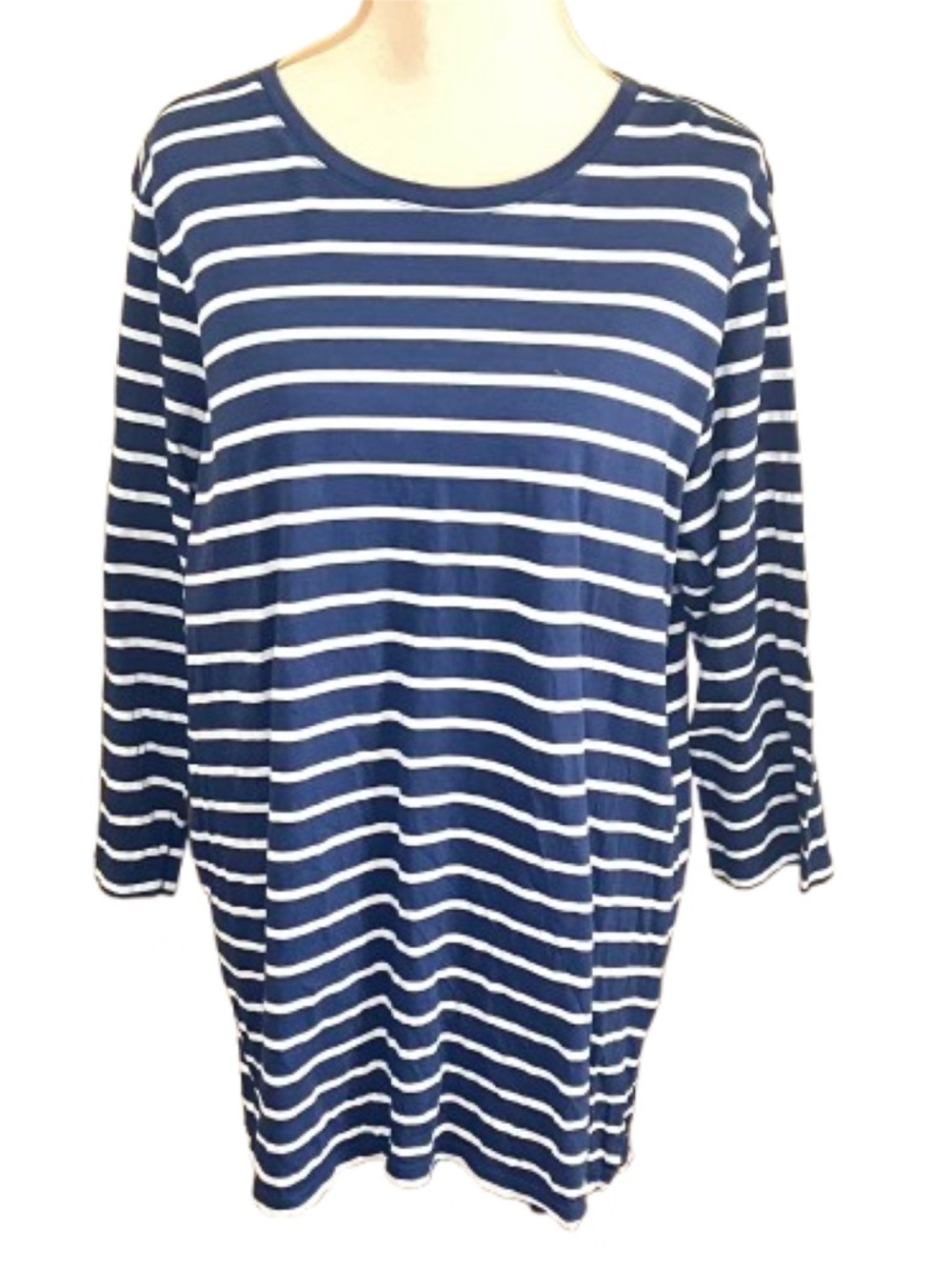Lands' End Navy/White Striped Long Sleeve Cotton Tee XL/T GUC